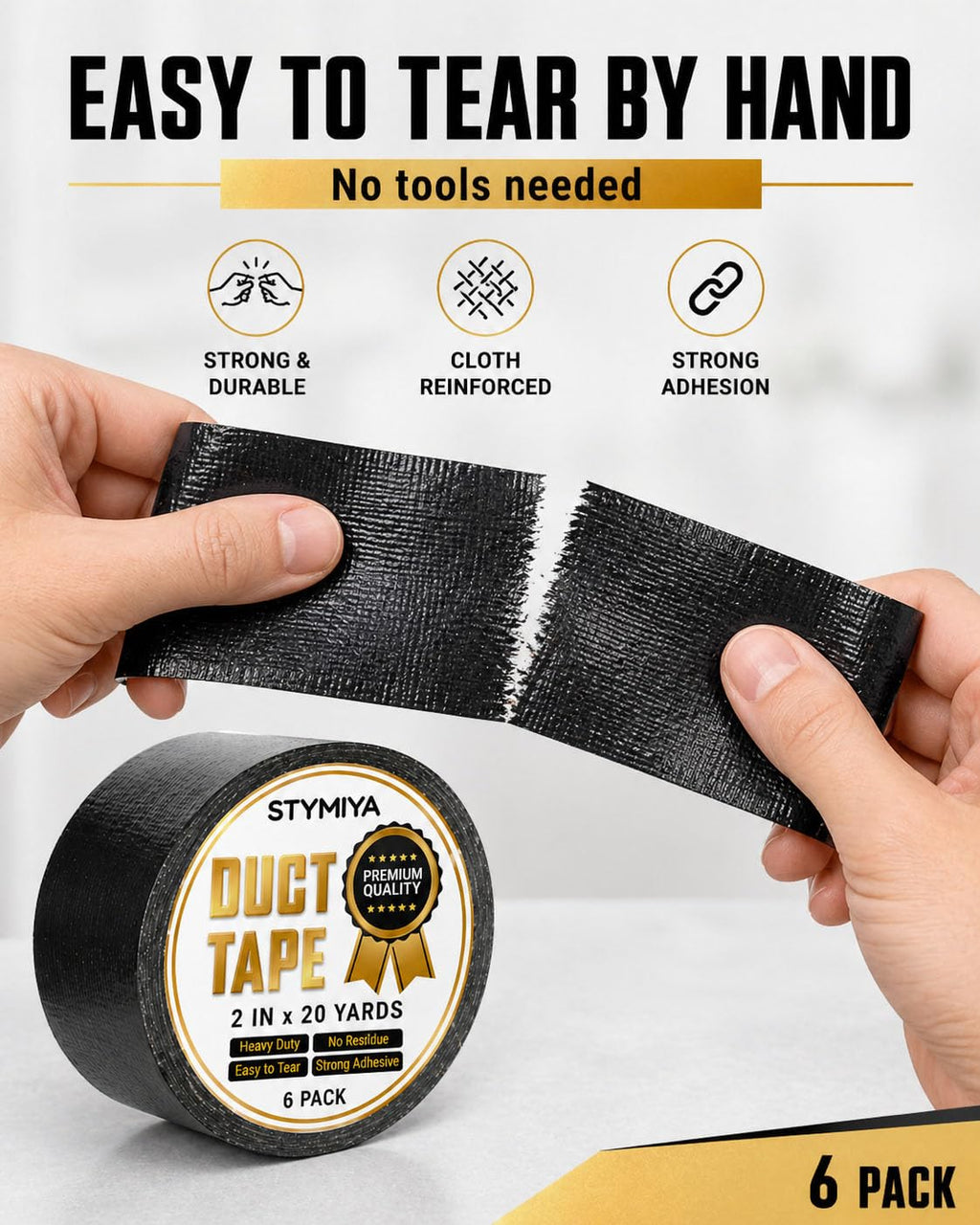 Black Duct Tape Heavy Duty: 3 Rolls 2inch x 20yd Wide Waterproof Outdoor - Strong Adhesive Weather Tapes Repair Bulk - Ductape for Patterns Masking Packing Furniture Kids Craft (3, Matte Black)