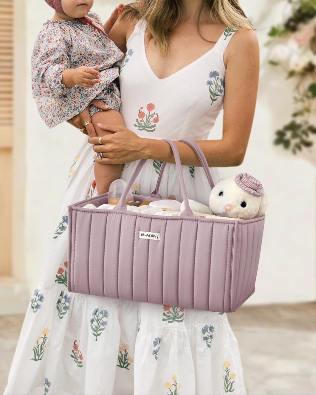 Blissful Diary Nappy Caddy Organiser, Baby Diaper Caddy for Nappy Station, Stylish Storage Basket for Newborn Essentials, Baby Shower Gifts for Girl or Boy, Sage Green