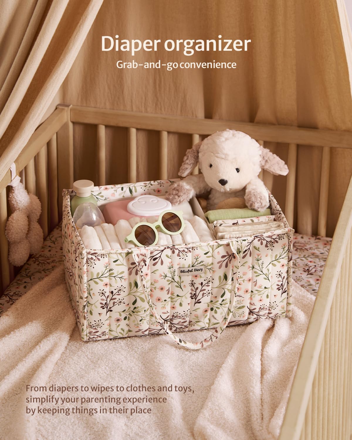 Blissful Diary Nappy Caddy Organiser, Baby Diaper Caddy for Nappy Station, Stylish Storage Basket for Newborn Essentials, Baby Shower Gifts for Girl or Boy, Sage Green
