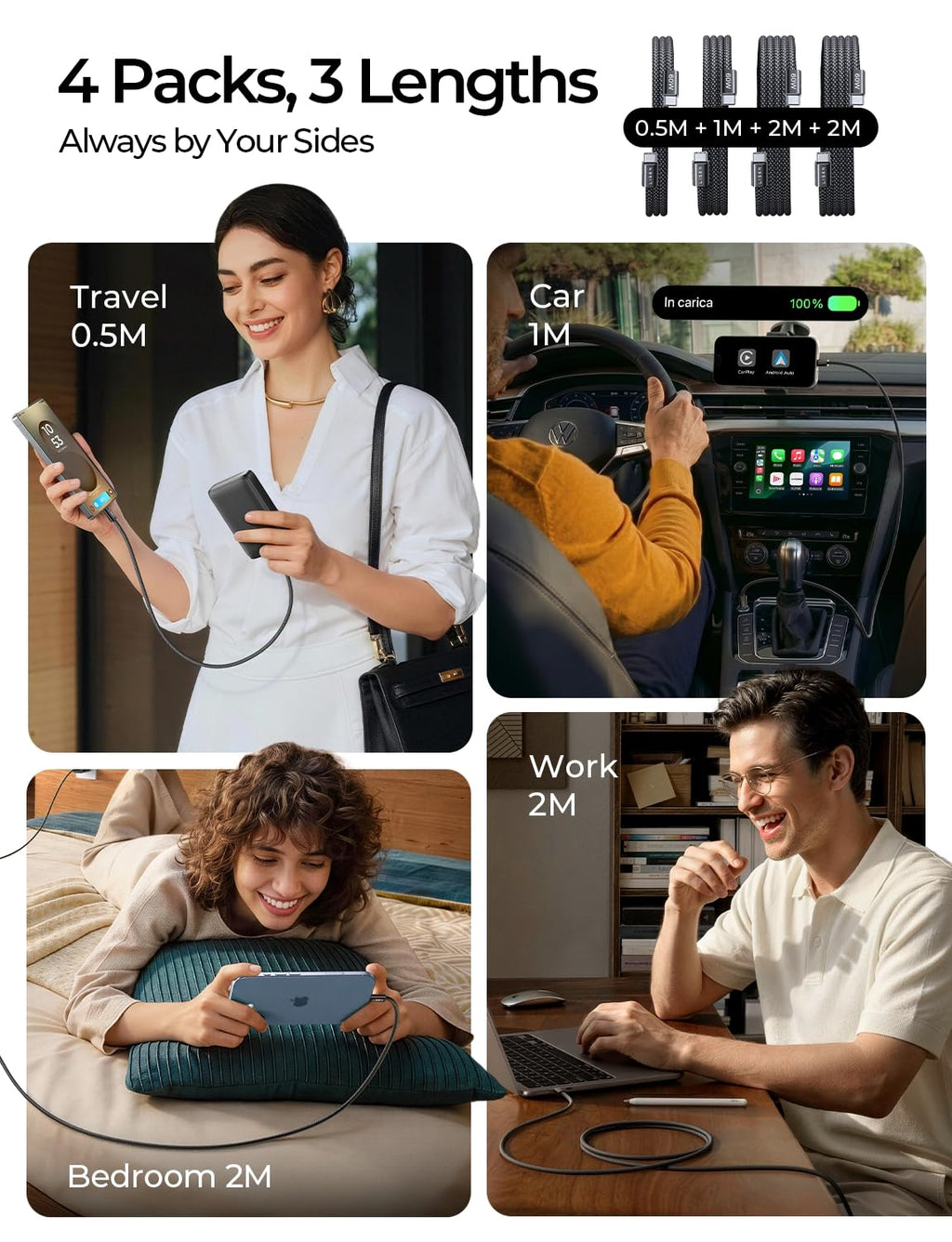 LISEN 5-Pack USBC Cables [3.3/3.3/6.6/6.6/10FT] for iPhone 16/15 Pro Max, Samsung S24/S23, iPad & MacBook Air/Pro - 60W (3.1A) Fast