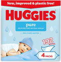 Huggies Pure Plastic Free Baby Wipes - Quad Pack (192 Wipes) - 99% Water Wet Wipes, Fragrance Free, Hypoallergenic, Better Cleaning, Soft and Gentle on Babies' Delicate Skin