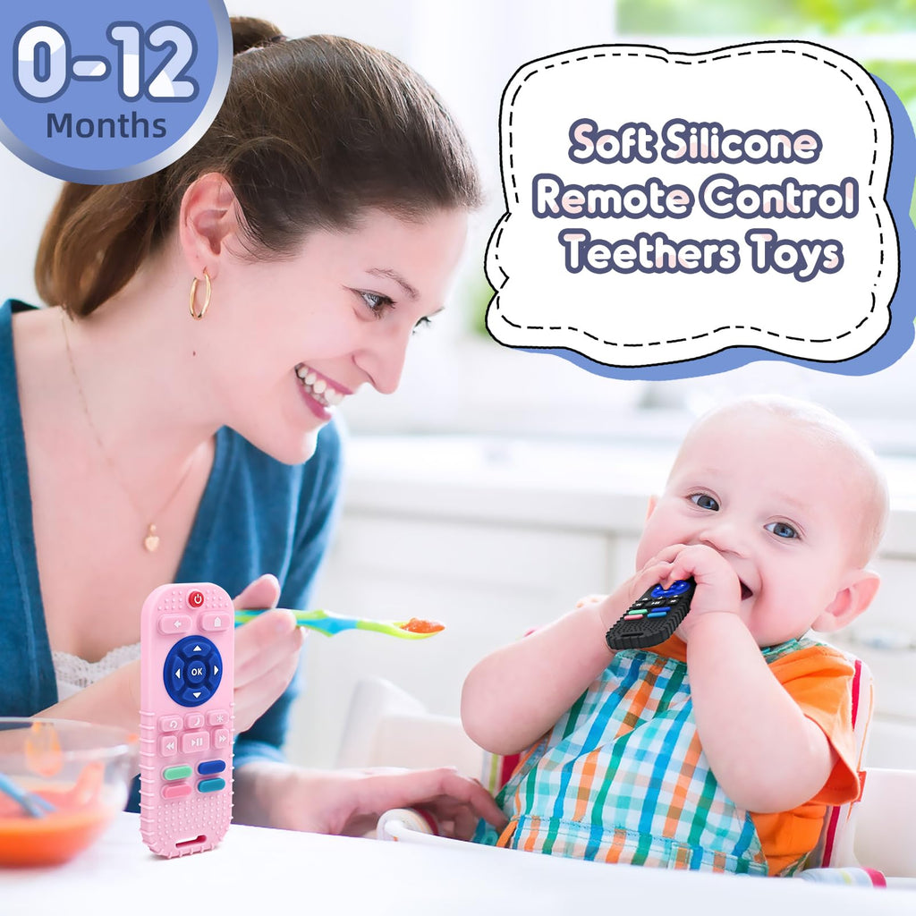 Teething Relief Teethers Toys for Babies 3-6 12 Months Gifts, Silicone Remote Control Baby Teether Bath Toys for 3 6 9 Months Newborn Infant Boy Girl Autism, Food Grade Silicone Sensory Toys, Black