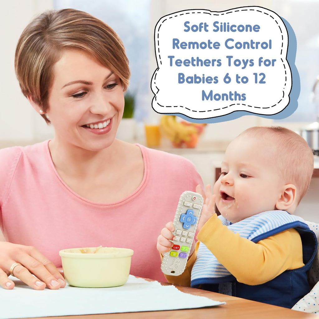 Teething Relief Teethers Toys for Babies 3-6 12 Months Gifts, Silicone Remote Control Baby Teether Bath Toys for 3 6 9 Months Newborn Infant Boy Girl Autism, Food Grade Silicone Sensory Toys, Black