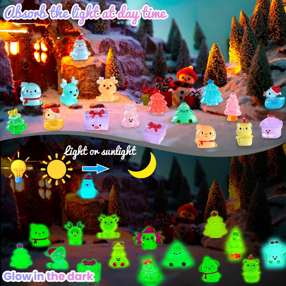 DIYDEC 24pcs Luminous Christmas Mini Resin Tree Figures Toys
