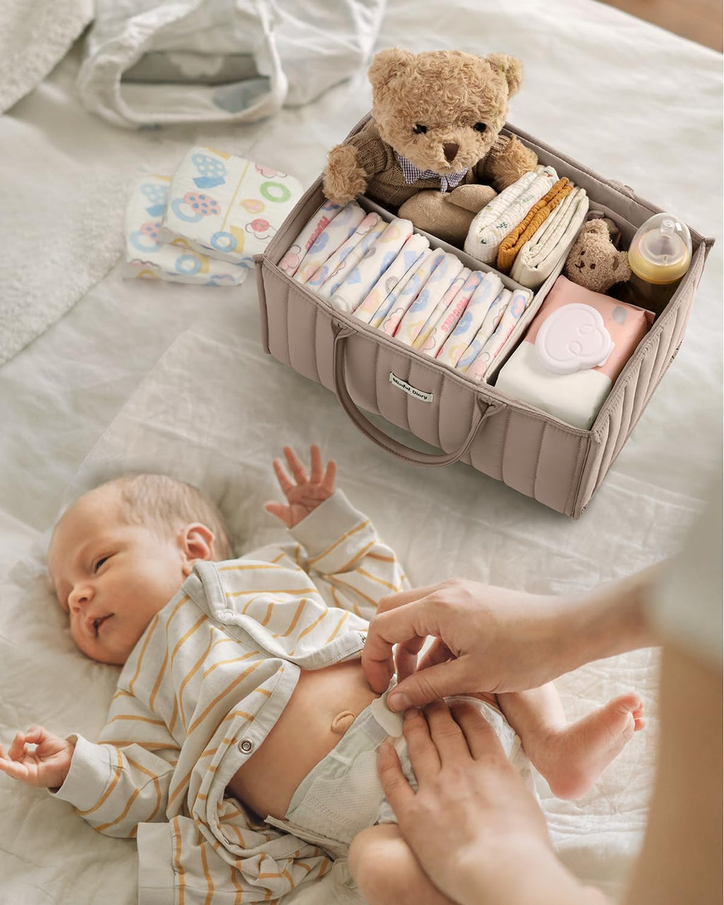 Blissful Diary Nappy Caddy Organiser, Baby Diaper Caddy for Nappy Station, Stylish Storage Basket for Newborn Essentials, Baby Shower Gifts for Girl or Boy, Sage Green