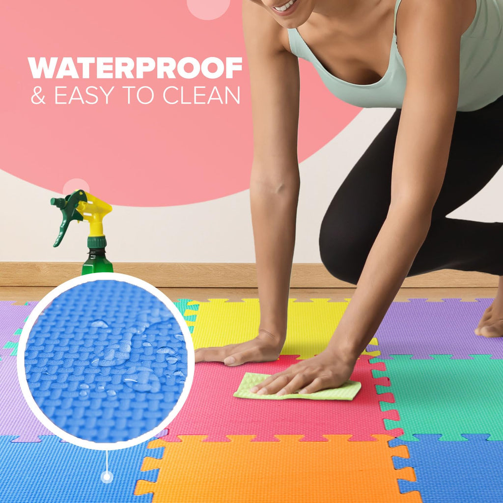 kidoola Foam Baby Play Mat (29x29cm) – Thick & Soft EVA Foam Interlocking Floor Tile Matting for Children – Large Multi Colour, Safe & Comfortable 7mm Thick Play Flooring (27pc)
