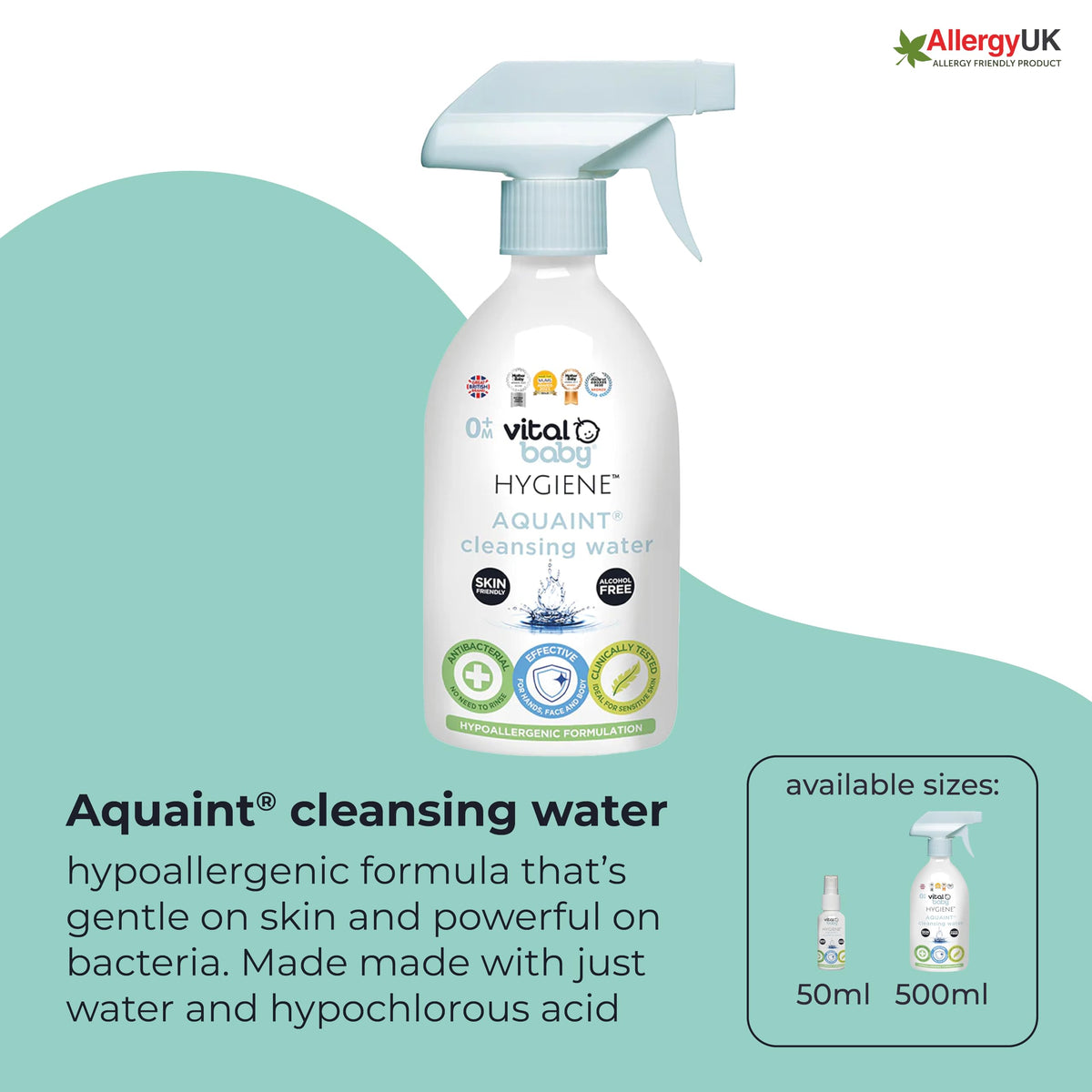 Vital Baby Aquaint Cleansing Water 50ml | Hypoallergenic, Antibacterial