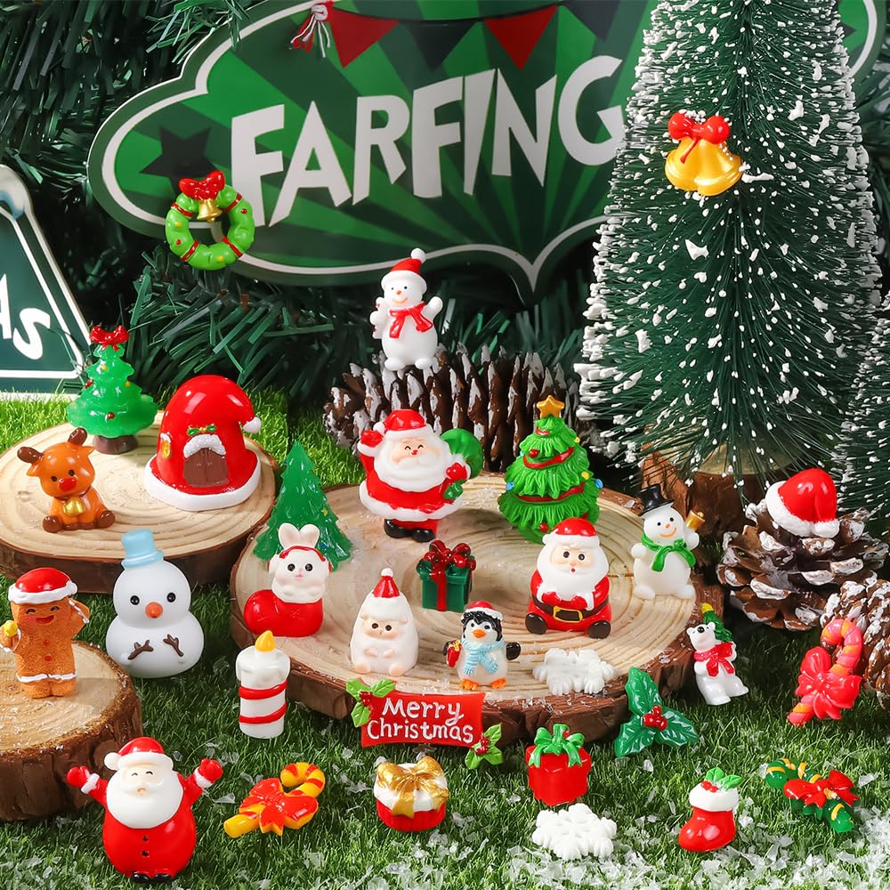 DIYDEC 24pcs Luminous Christmas Mini Resin Tree Figures Toys