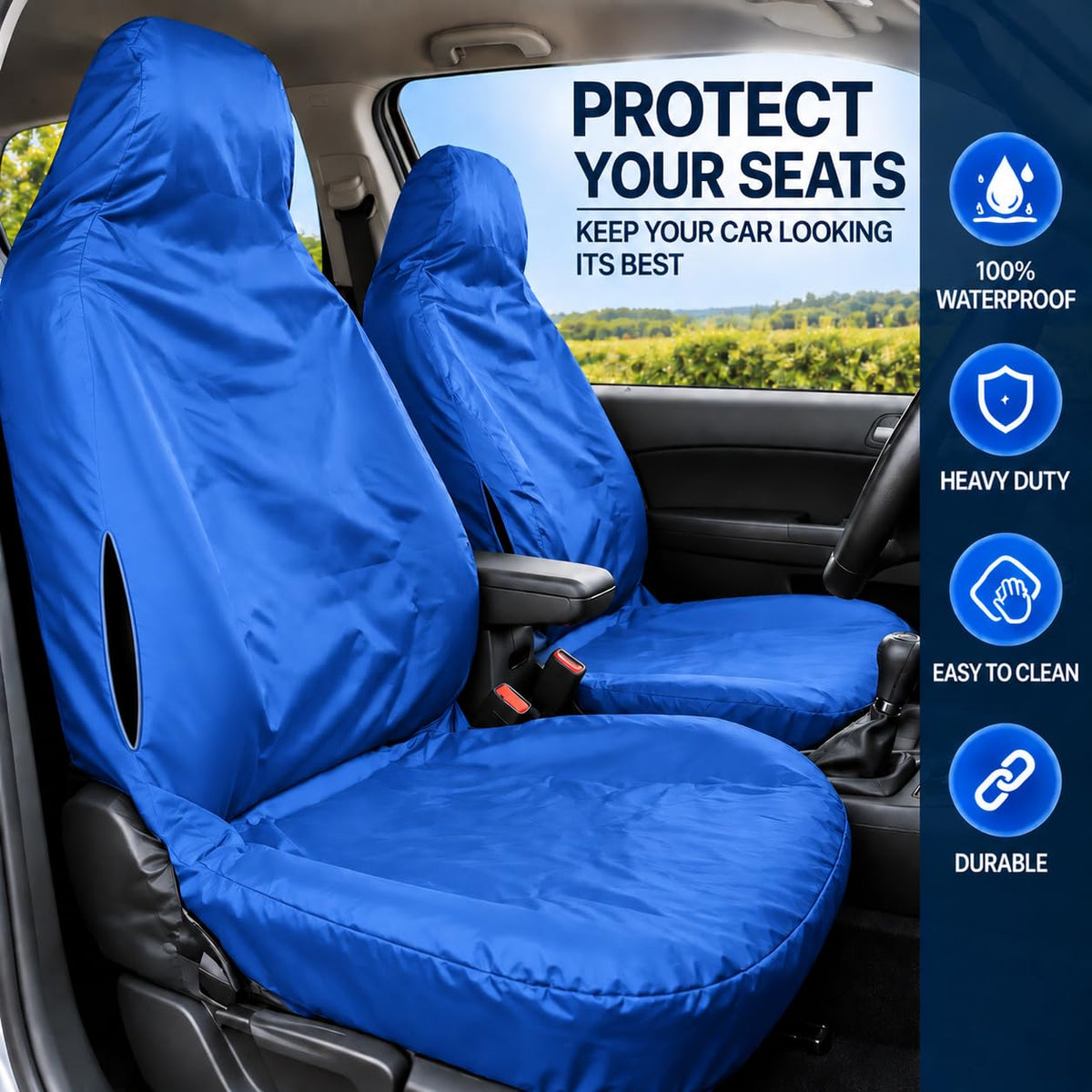 BLKWPSPFP920 Heavy Duty Black Waterproof Car Seat Covers/Protectors - 2 x Fronts