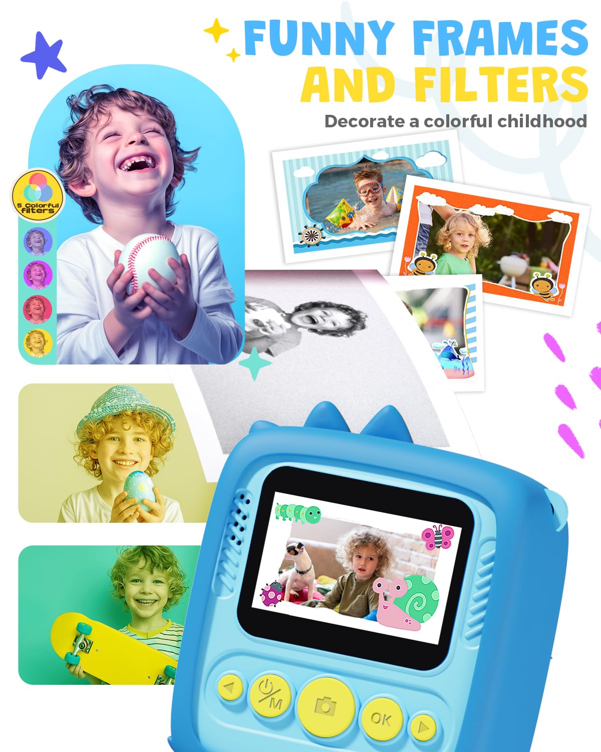 Kids Camera Instant Print,1080P Kids Digital Camera,Girls Gifts Toys Age 3+