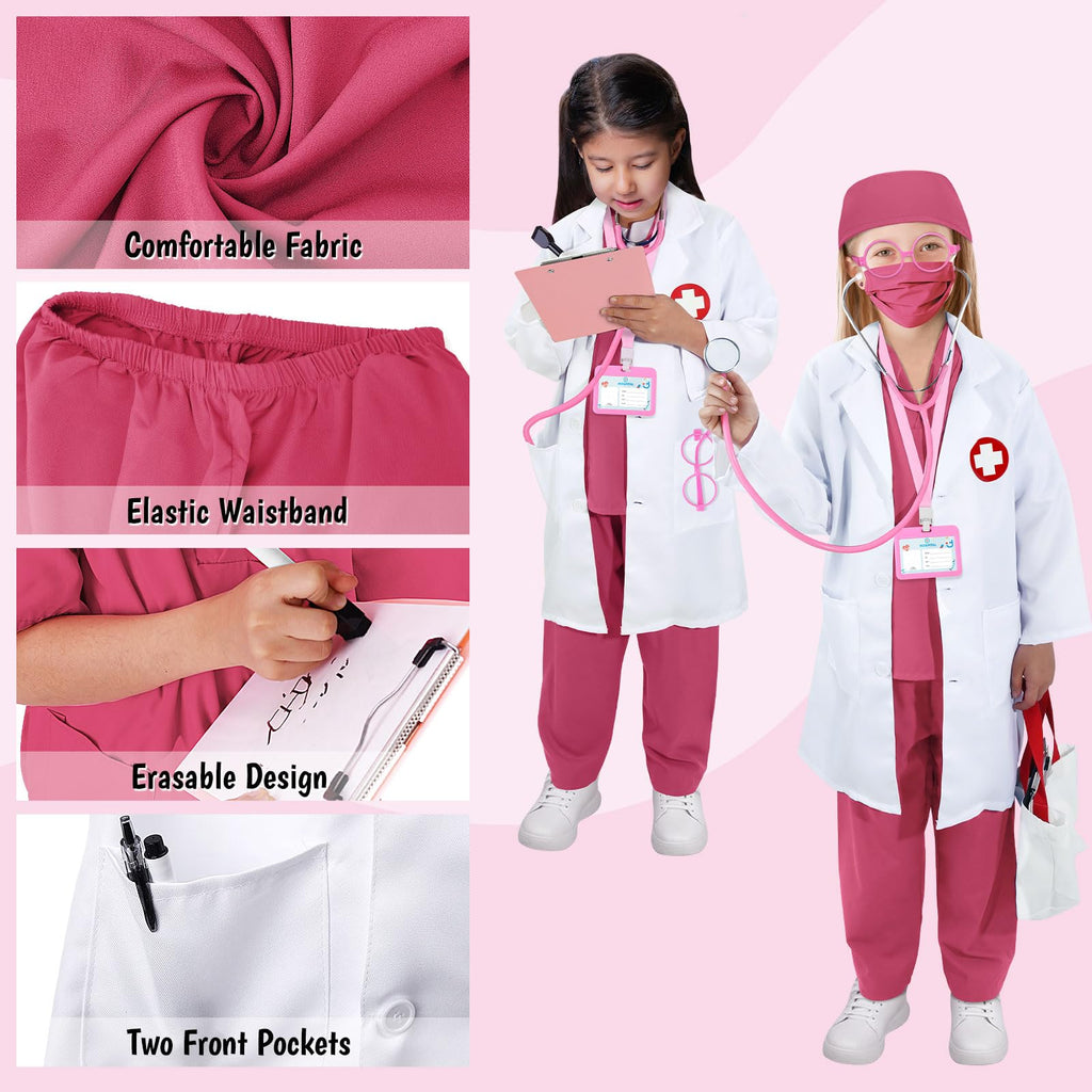 12 PCS Doctor Costume for Kids,Scrubs Nurse Costume for Girls Boys