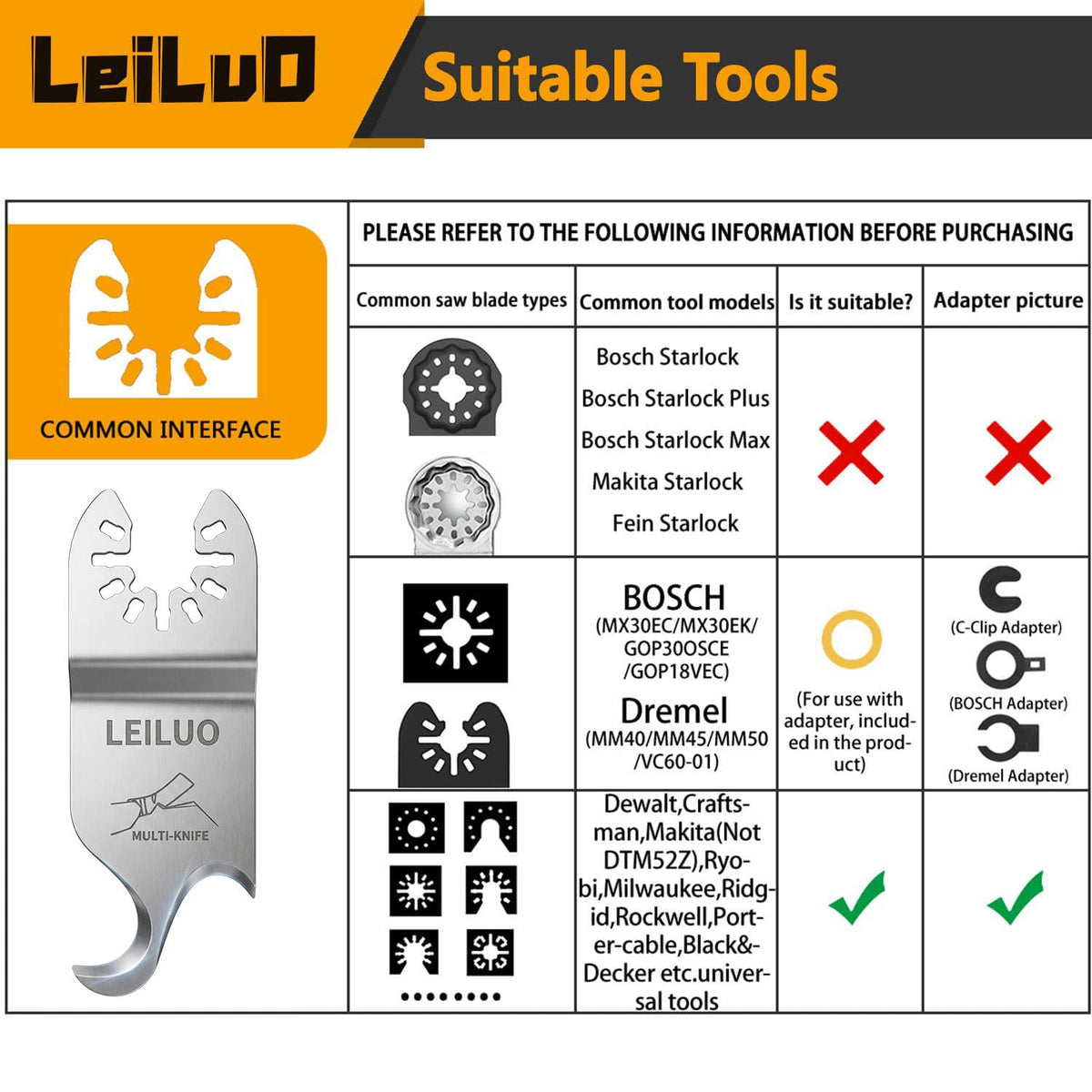 LEILUO 32Pcs Oscillating Tool Blades Wood Metal Multitool Blades Set