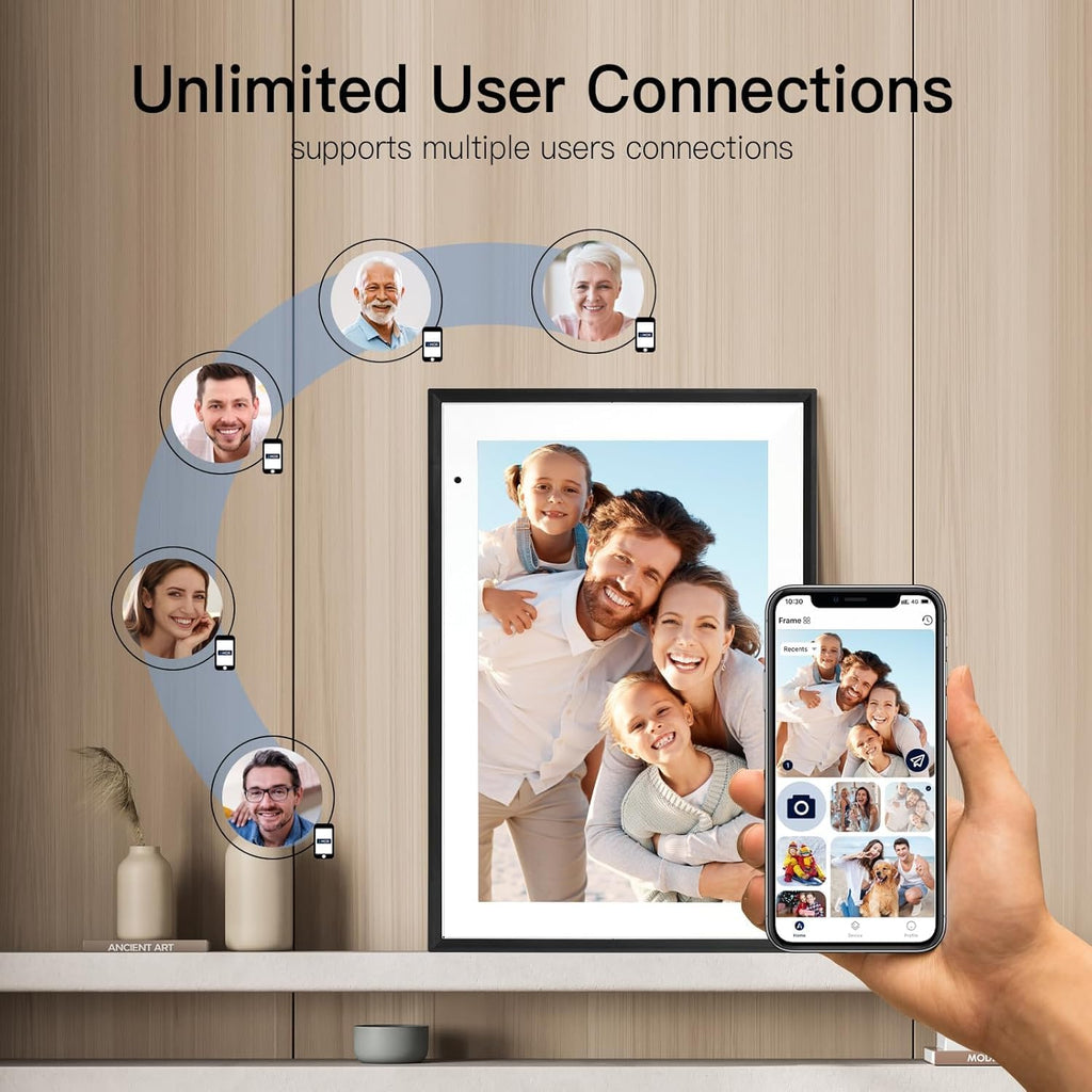 Digital Picture Frame 10.1 Inch Large Digital Photo Frame with 1280 * 800 IPS Full HD Touchscreen, Humblestead 32GB WiFi Smart Frame Share Photos and Videos via AiMOR App, Black