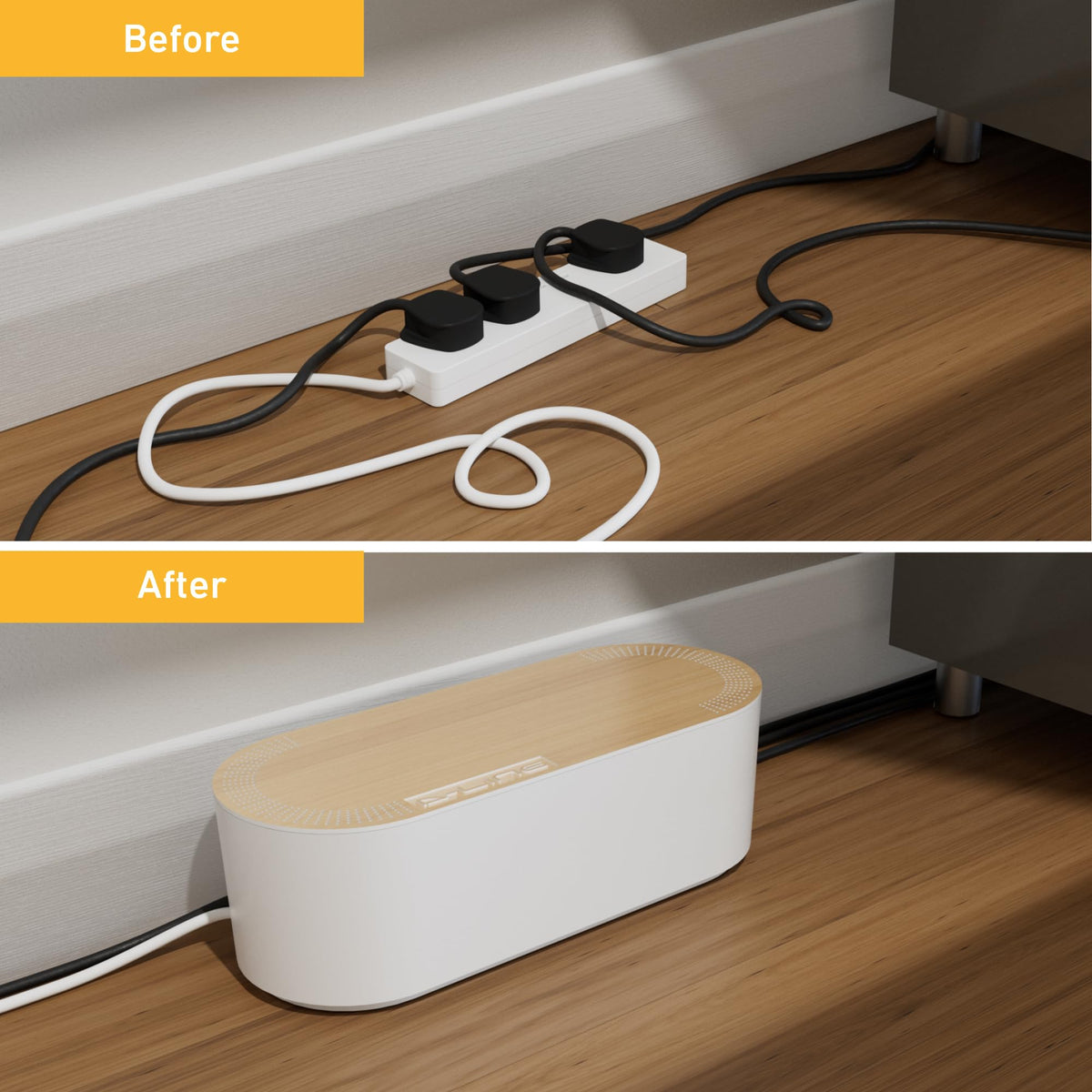 D-Line Cable Tidy Box, Hide Extension Blocks, Desk Cable Management, Organise TV Cables - 415mm (L) x 165mm (W) x 135mm (H) - Large, White