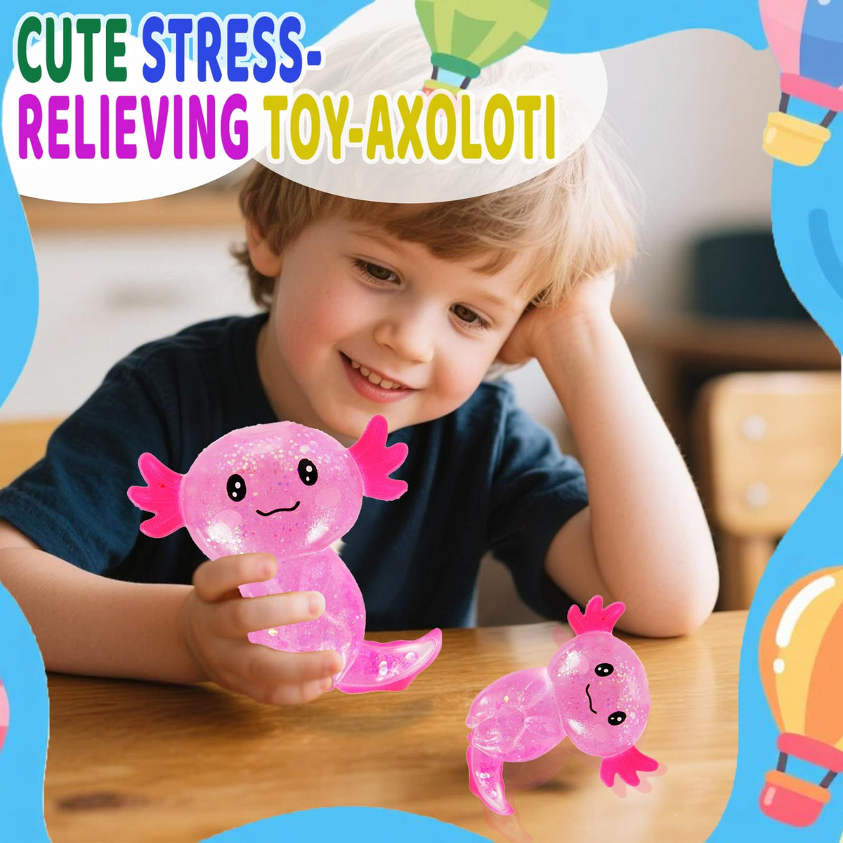 Axolotl Squishy Stress Relief Toy Glitter Fidget Toys Cute Malt Sugar Axolotl Toy Fidget Toys for Kids Youth Adult, Party Favors Anxiety Relief Squishy Toys(Blue)