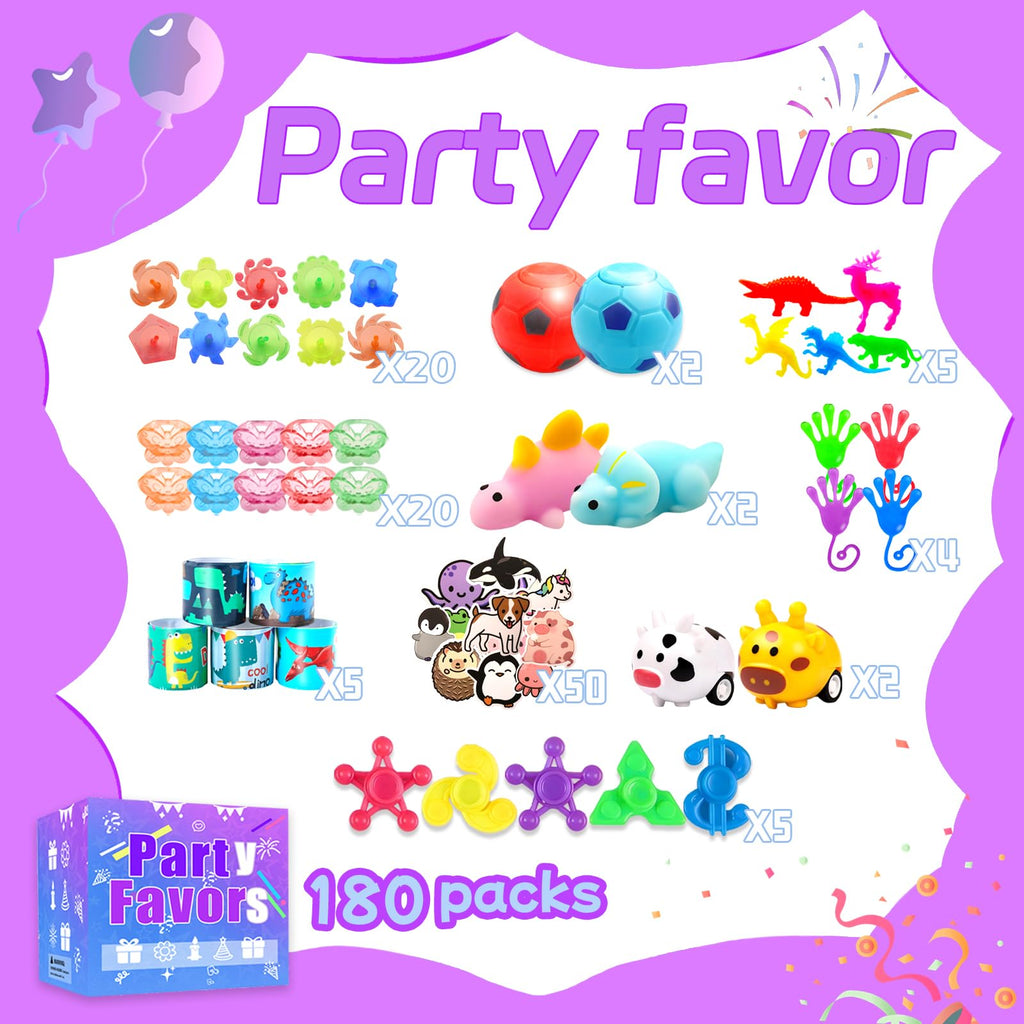 180 Party Favors for Kids, Fidget Toys Bulk, Treasure Box Toys for Classroom Prizes, Goodie Bag Stuffers Pinata Fillers, Carnival Birthday Stocking Stuffers for Boys Girls, Prize Box Toy