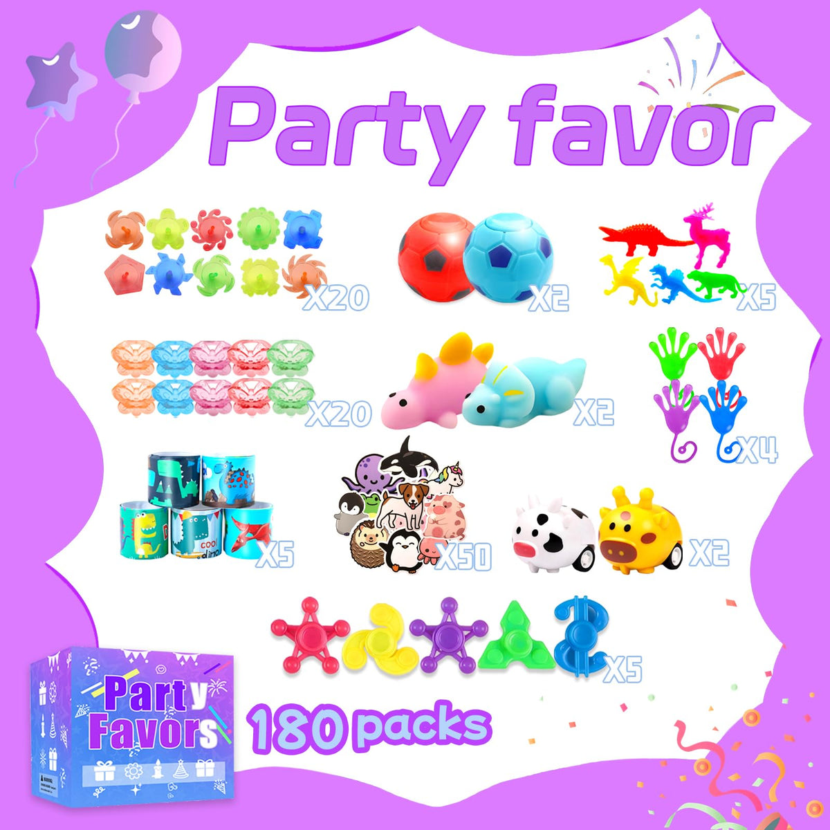 180 Party Favors for Kids, Fidget Toys Bulk, Treasure Box Toys for Classroom Prizes, Goodie Bag Stuffers Pinata Fillers, Carnival Birthday Stocking Stuffers for Boys Girls, Prize Box Toy