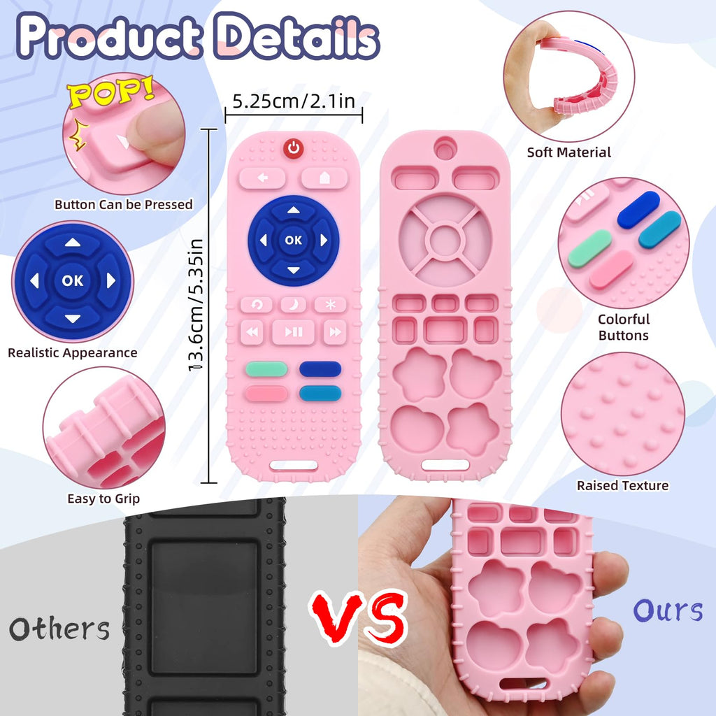 Teething Relief Teethers Toys for Babies 3-6 12 Months Gifts, Silicone Remote Control Baby Teether Bath Toys for 3 6 9 Months Newborn Infant Boy Girl Autism, Food Grade Silicone Sensory Toys, Black