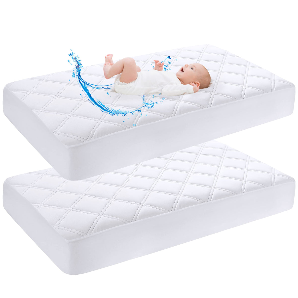 Yoofoss Waterproof Cot Bed Mattress Protector 120 x 60 cm Breathable Toddler Bed Mattress Protector Comfortable Noiseless White