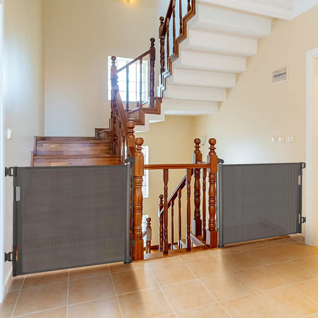 Retractable Mesh Baby & Dog Gate for Stairs, 86cm Tall x 140cm Wide, Black
