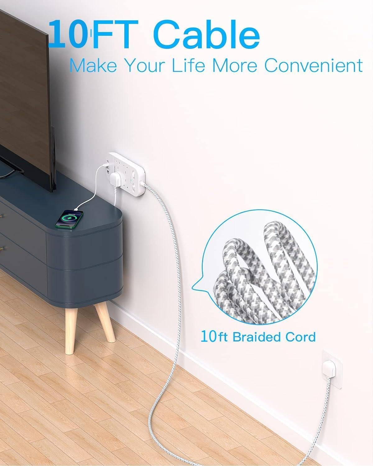 Extension Lead 5M, 4 Way Surge Protected Power Strip with USB C Slots