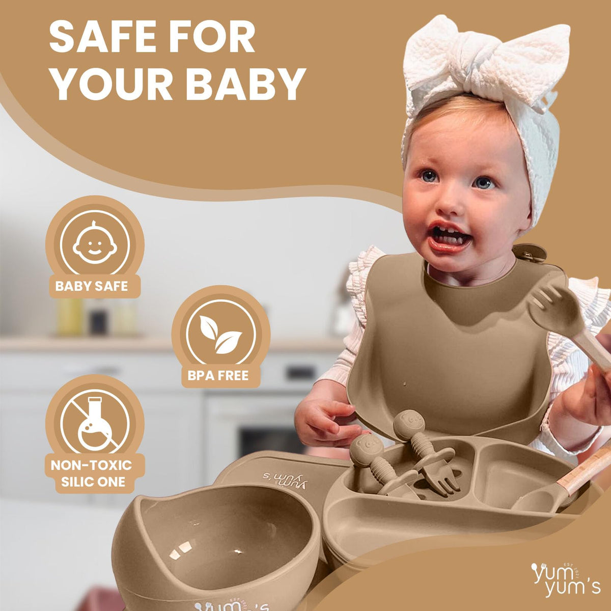 Yum Yum's Baby 10 Pcs Blue Weaning Set - Complete Toddler Feeding Kit w/Sectioned Plate, Suction Bowls, Cutlery with Mouth Guard, Straw Cup, Bib & Mat - Non-Slip - for Toddlers & Baby Gift