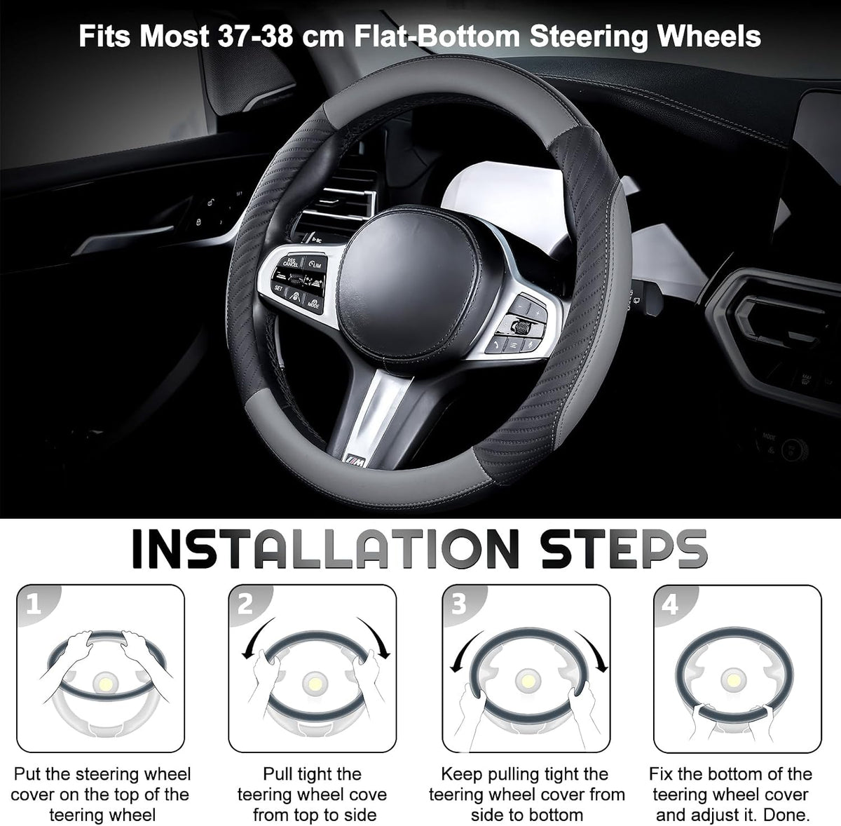 Universal Car Steering Wheel Cover Leather 37-38 cm Soft Microfiber - Gray