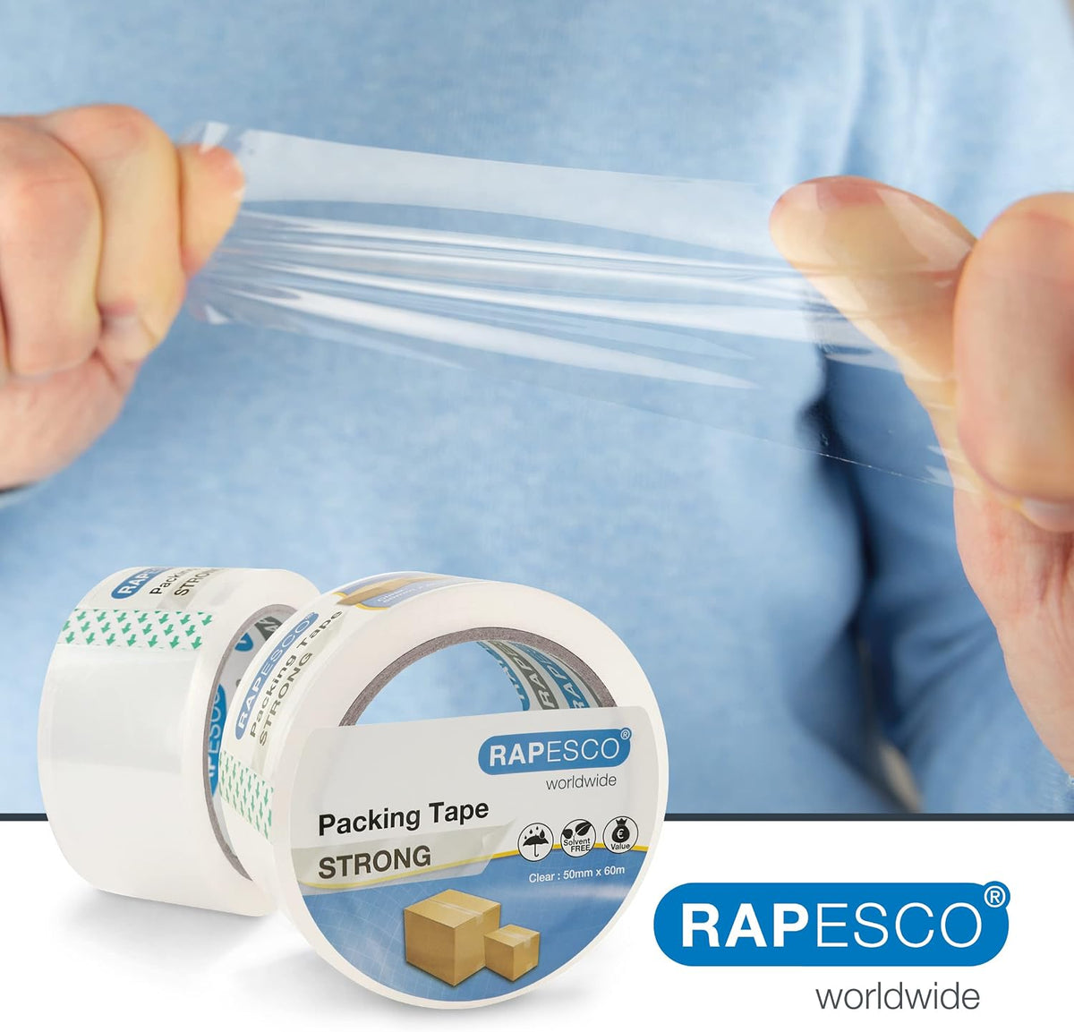 Rapesco 1697 Strong Packing Tape 50mm x 60m, Clear, Pack of 2
