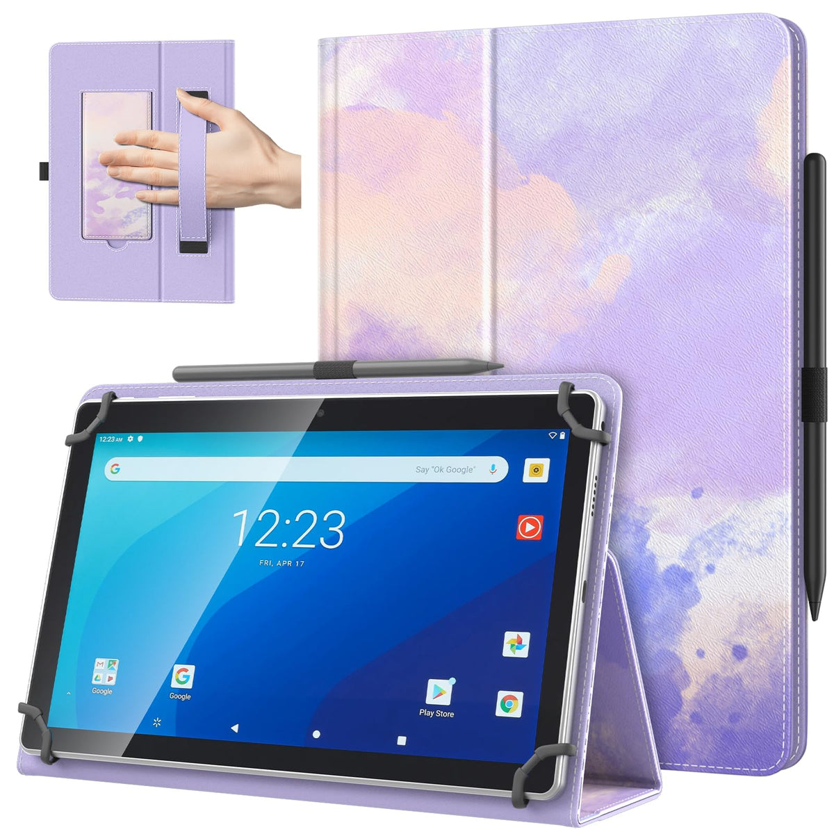 TiMOVO Universal Case for 10.1 Inch Android Tablet, Flowers on Purple