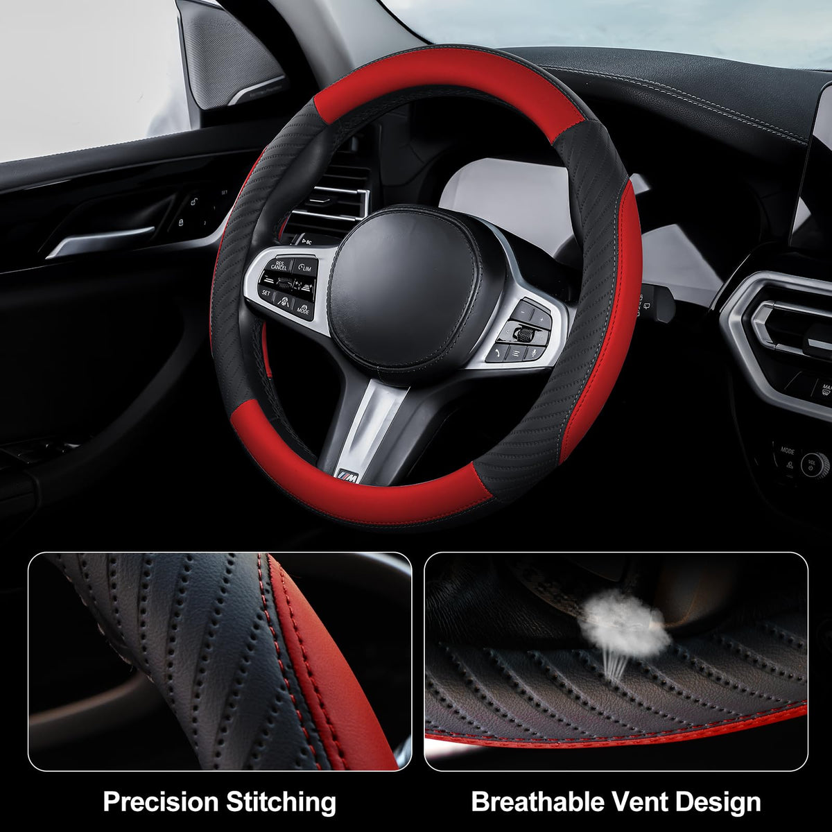 Universal Car Steering Wheel Cover Leather 37-38 cm Soft Microfiber - Gray