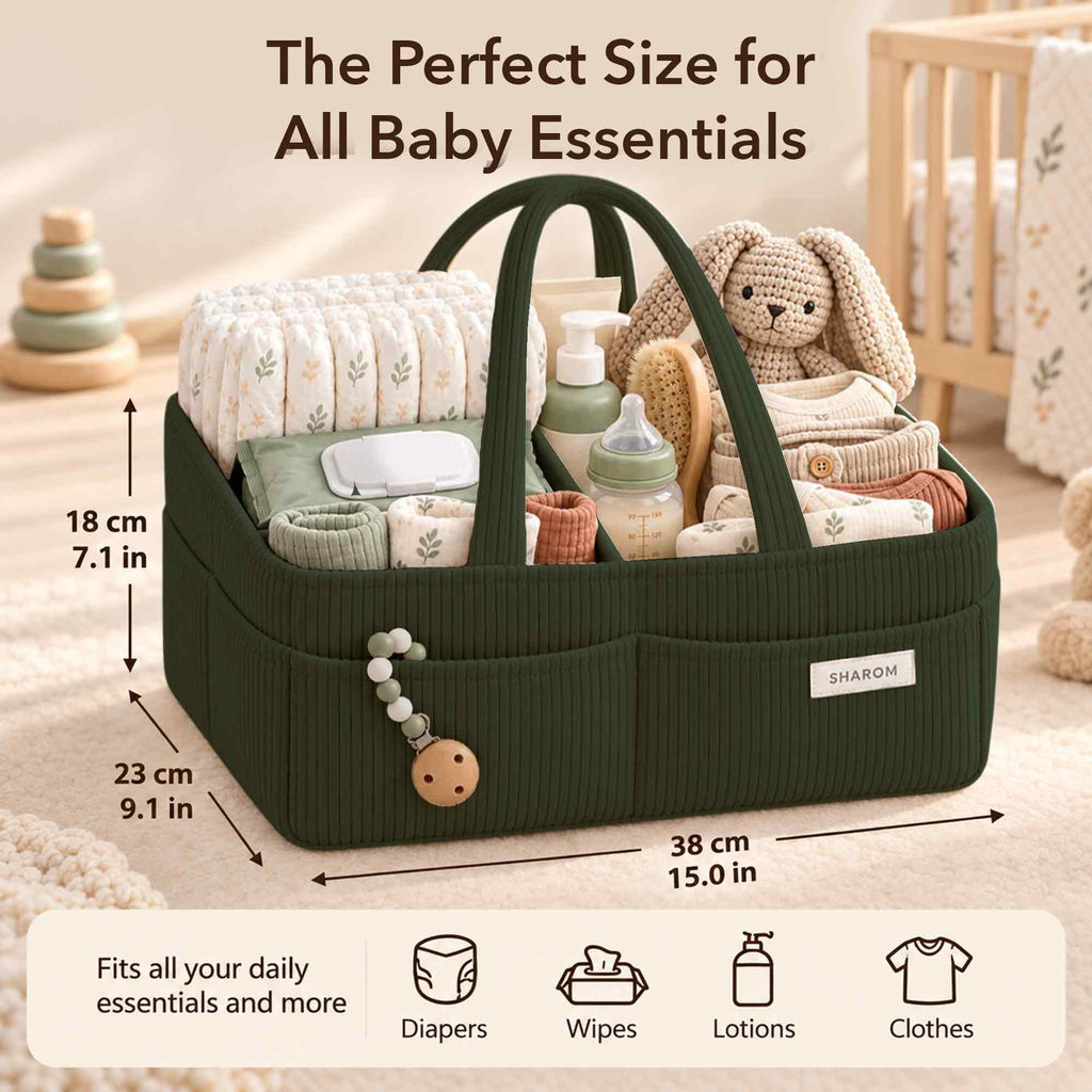 Essential Baby Caddy for Newborns. Spacious, Sturdy & Portable Diaper and Nappy Caddy for Newborn Essentials, Nursery Storage Basket & Organiser for Baby Shower Gifts & Registry Must-Haves Grey