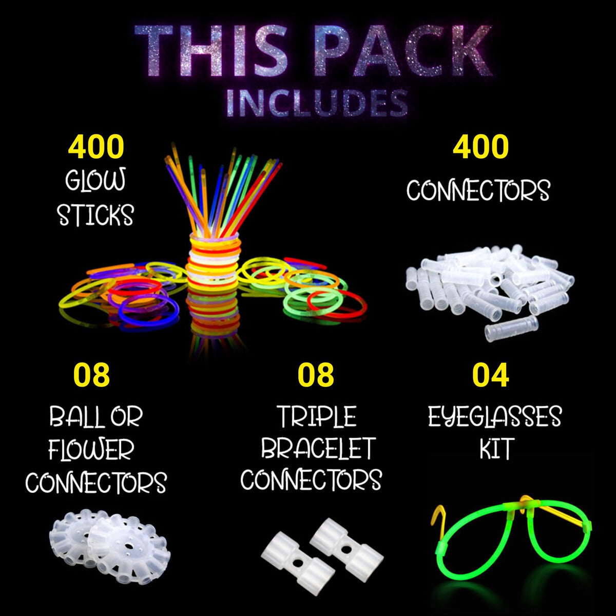 Ammy Glow Glow Sticks (205 Pcs Kit) Bulk Party Pack-100 Pack Glow Sticks with Connectors & Glasses- Party Favors for Kids 8-12- Neon Glow in The Dark Party Supplies for Birthdays & Events
