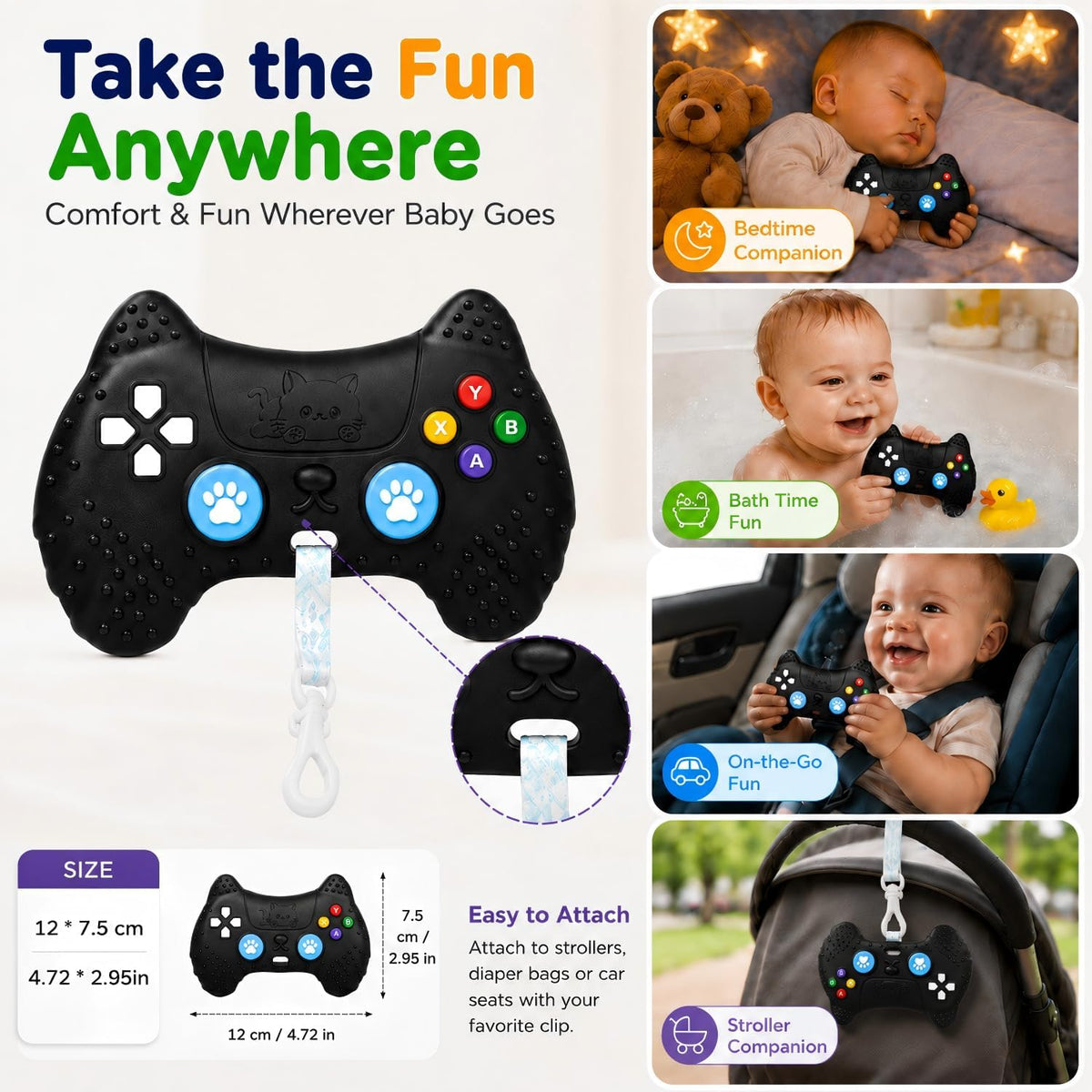 Teething Relief Teethers Toys for Babies 3-6 12 Months Gifts, Silicone Remote Control Baby Teether Bath Toys for 3 6 9 Months Newborn Infant Boy Girl Autism, Food Grade Silicone Sensory Toys, Black