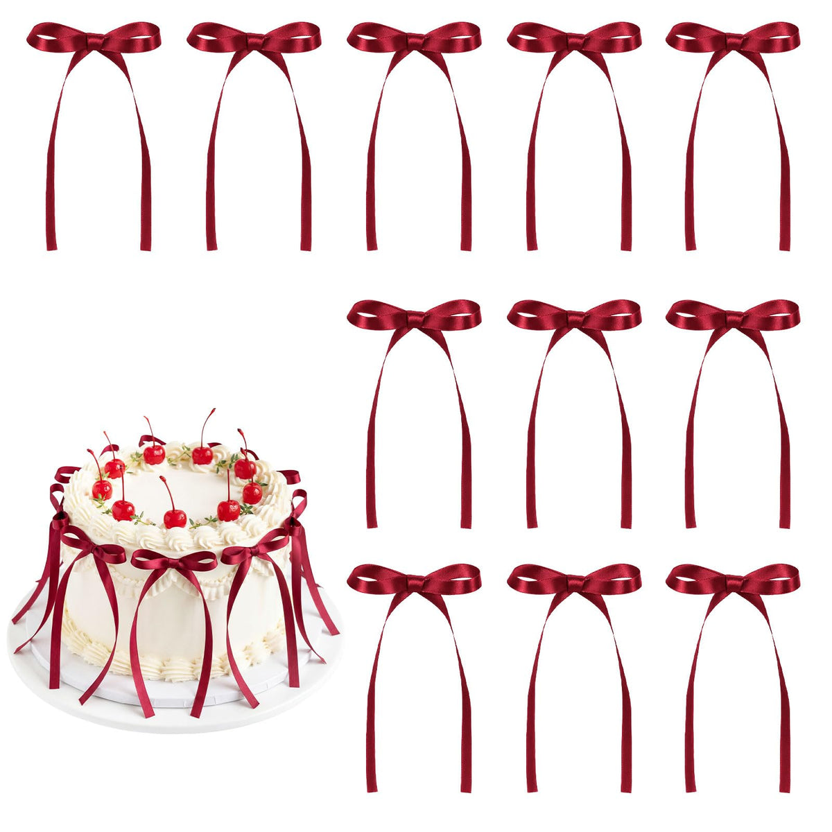 30 Pack Bow Cake Toppers Black Ribbon Bows for Cake Halloween Party Decor