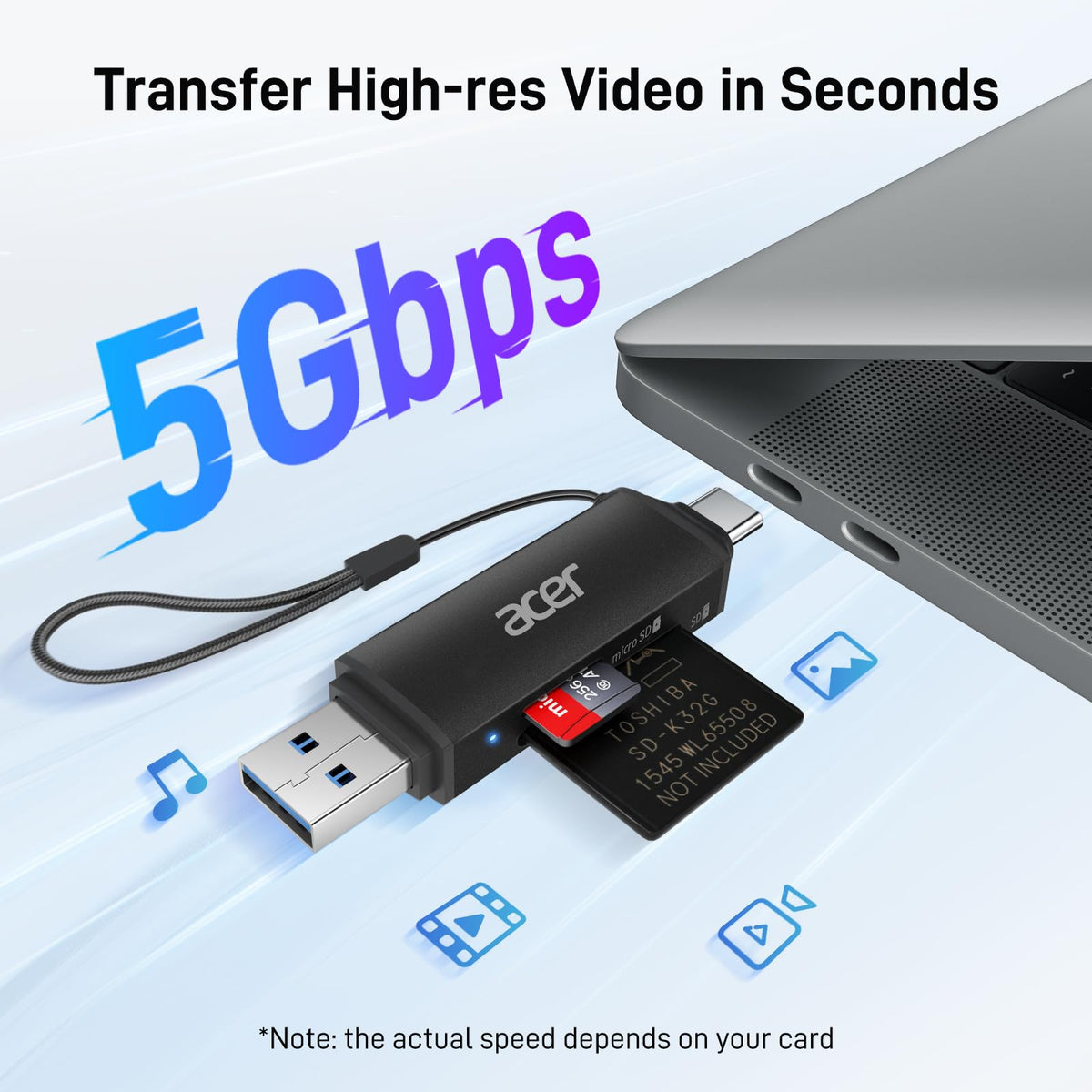 Acer SD Card Reader, USB C & USB 3.0 Memory Card Reader Adapter
