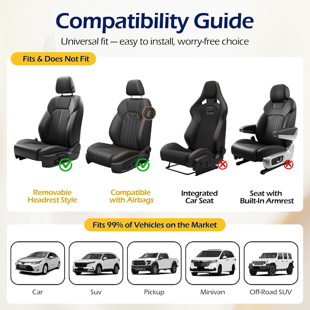 kingphenix 2 Pack Front Leather Car Seat Covers with Memory Foam