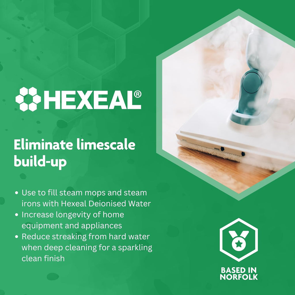 Hexeal Deionised Water 5L - For Steam Irons, Car Batteries & Vehicles