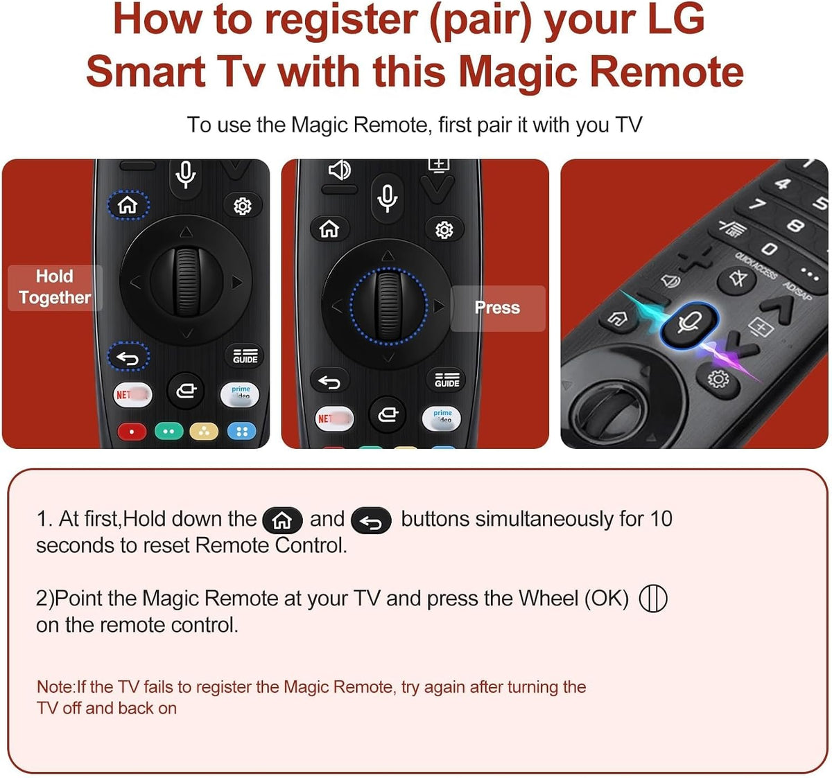 Magic Remote for LG-TV-Remote, Replacement for LG Smart TV Remote Control, AN-MR20GA Compatible Universal Remote Control with Voice, Pointer and Netflix/Prime Video Hotkeys
