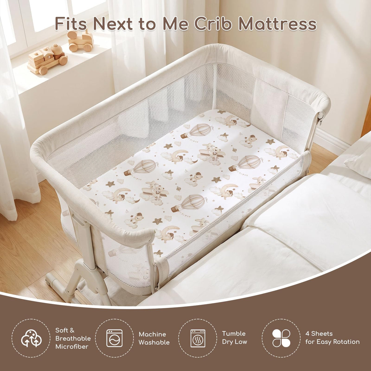Next to Me Crib Sheets 83x50 cm Fitted 2 Pack Bedside Crib Sheets
