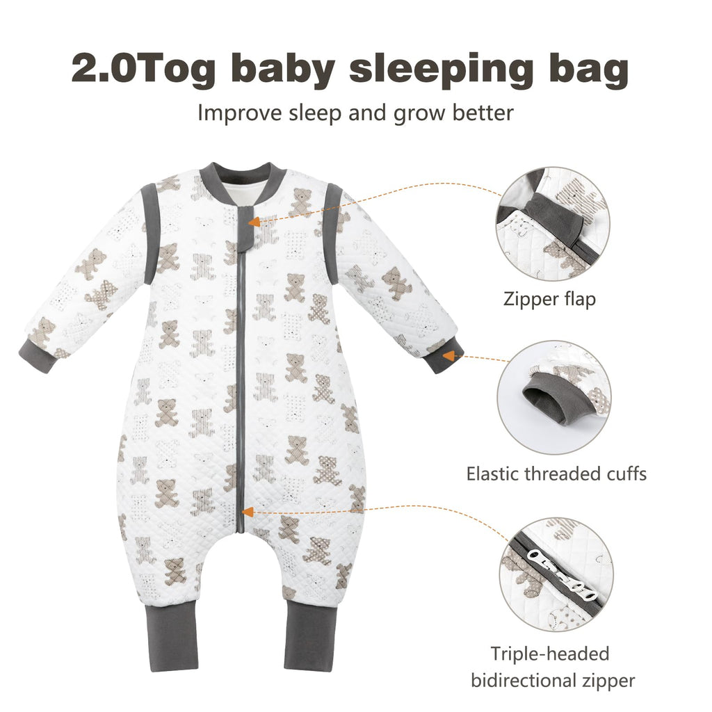 Baby Sleeping Bag with Feet, 2.0 Tog, Removable Sleeves 6-18 months