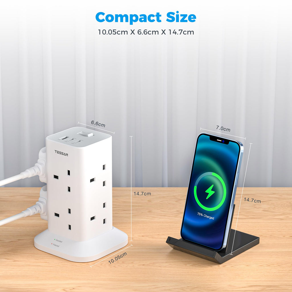 TESSAN Tower Extension Lead 5M with USB C Slots