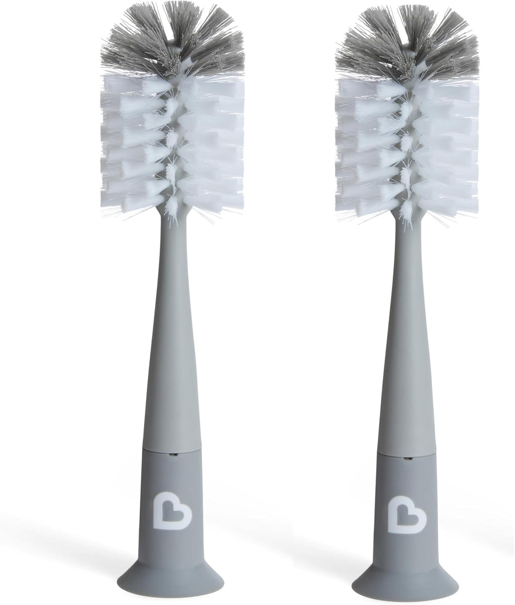 Munchkin 2 Pack Bristle Bottle Brushes for Baby Cups | Built-in Teat | Grey