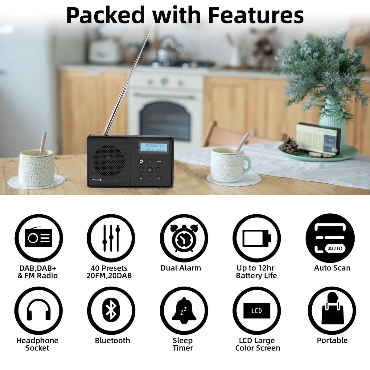 WOVTE Portable DAB/DAB+/FM Digital Colour Display Radio