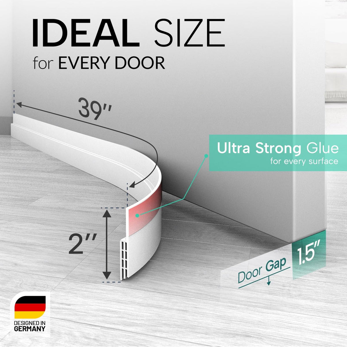 Vellure® Premium Door Draft Excluder Strip - Door Seal for Energy Saving - Quick and Easy Installation - Draught Excluder for Bottom of Door - Ideal for Keeping Out Cold