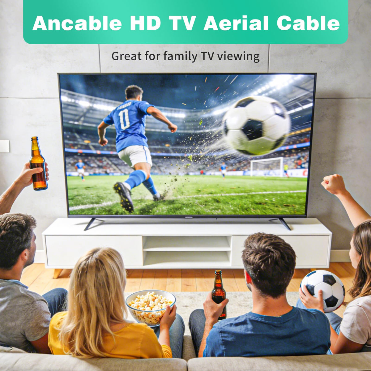 Ancable TV Aerial Cable with Coaxial Adapter 5M Black TV Ariel Lead