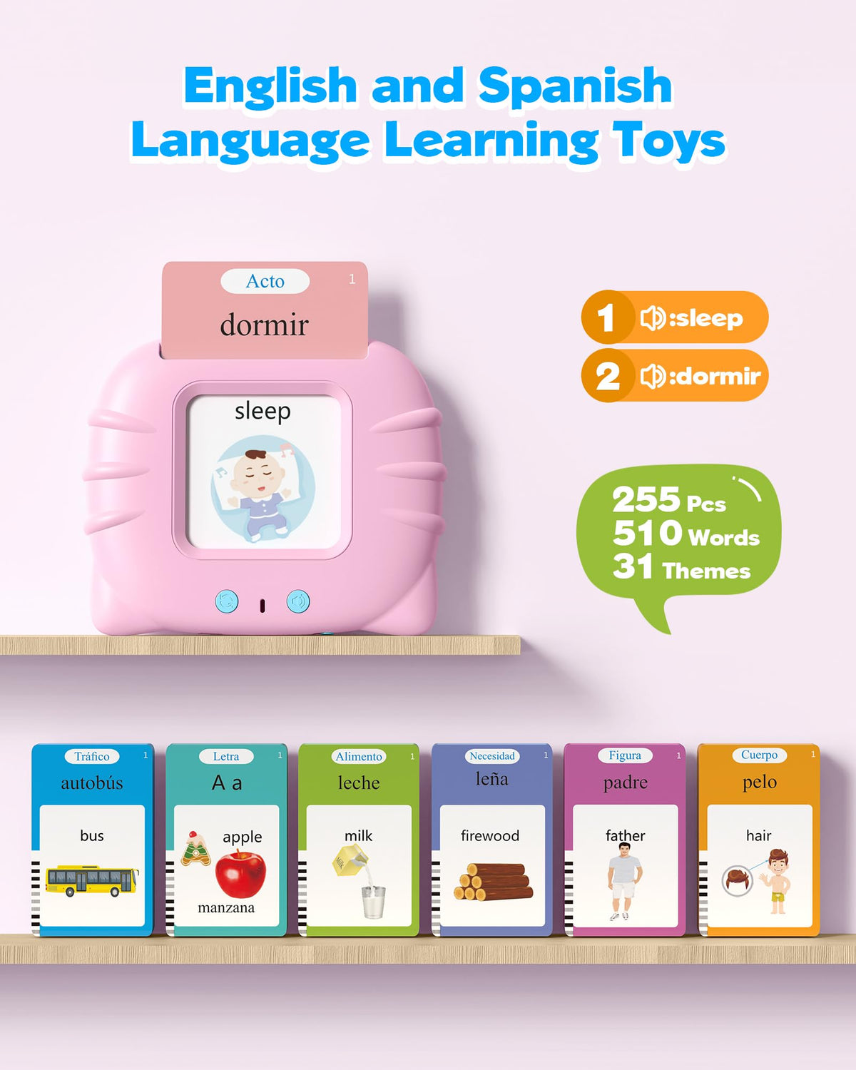 Airbition Talking Flash Cards for Toddlers Ages 1‑4,224 Words English Blue