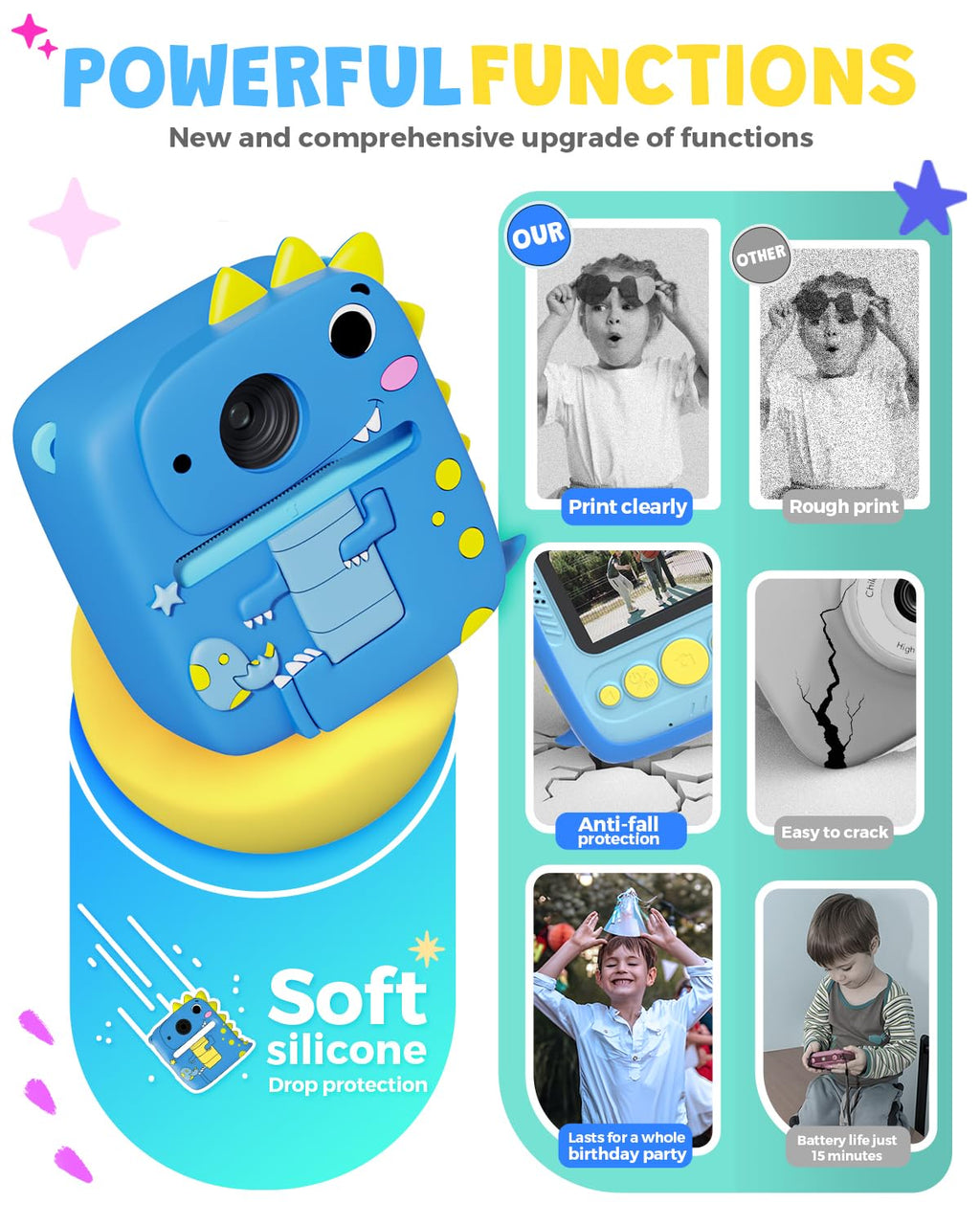 Kids Camera Instant Print,1080P Kids Digital Camera,Girls Gifts Toys Age 3+