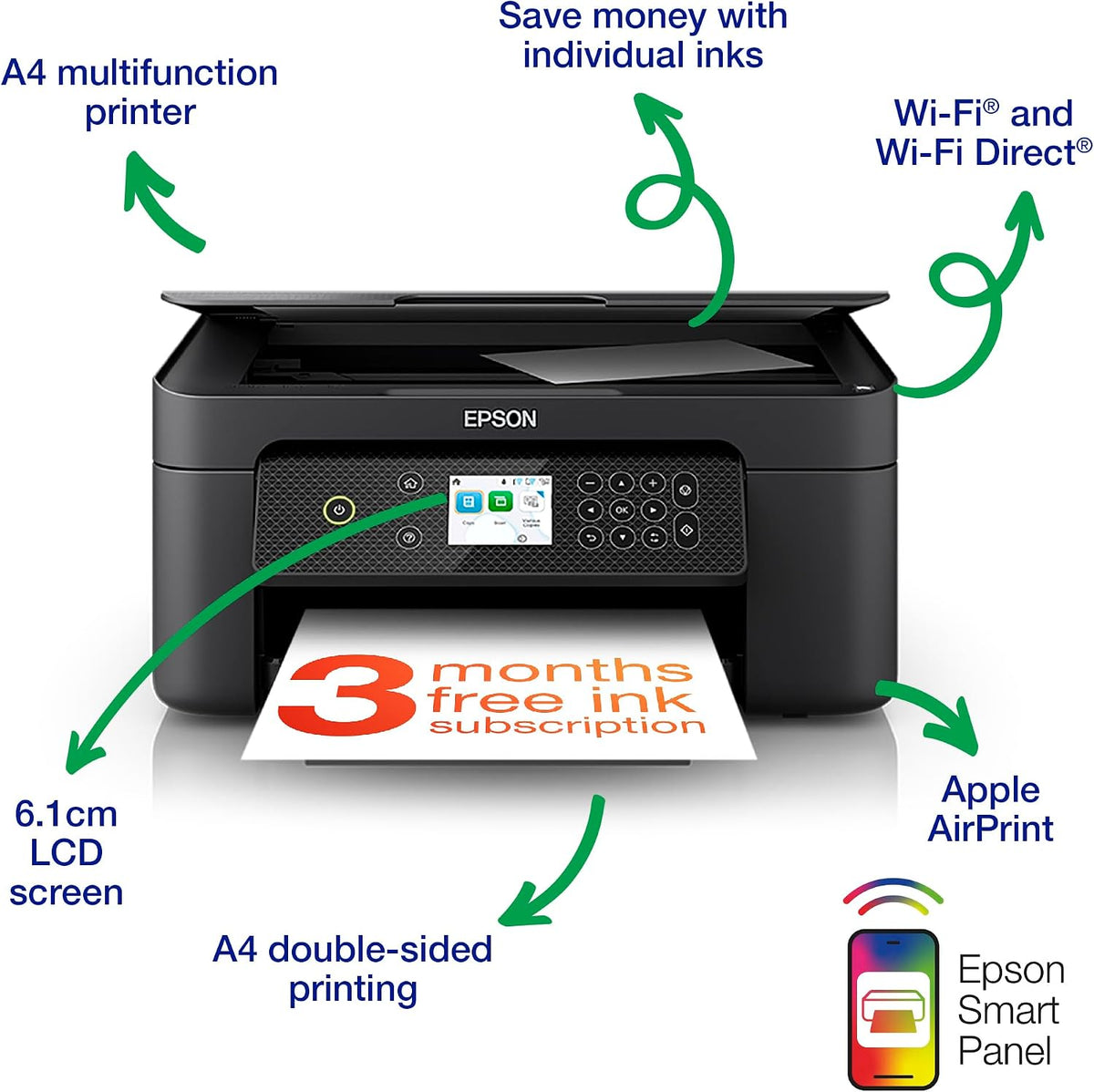 Epson Expression Home XP-4200 3-in-1 Ink Multifunction Printer, Scanner, Copier, WiFi, 1440dpi, Duplex, 2.4 Inch Display, DIN A4, incl. 3 Months Readyprint Flex Trial