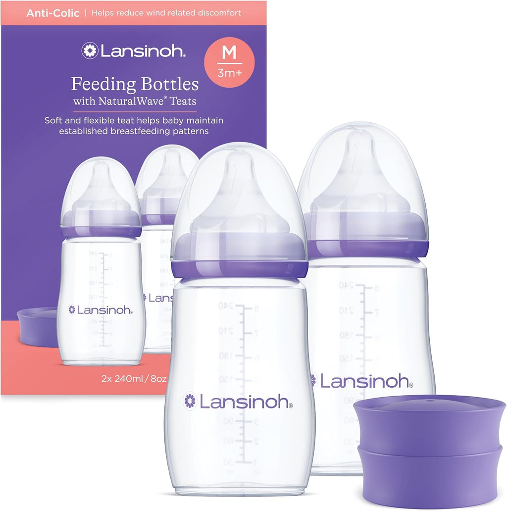 Lansinoh Anti Colic Baby Bottles 240 ml - 2 Pack - Medium Flow Teats