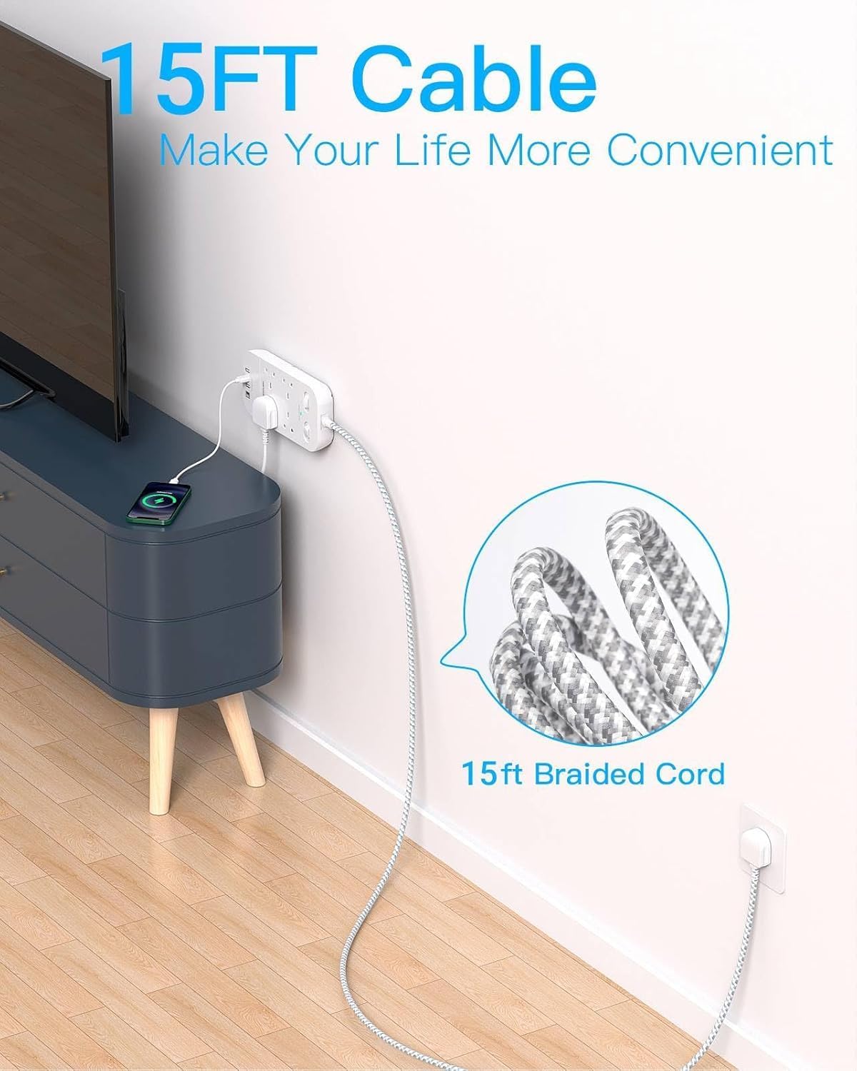Extension Lead 5M, 4 Way Surge Protected Power Strip with USB C Slots